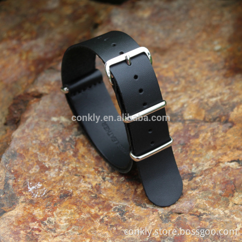 20mm black color genuine leather NATO watch strap factory